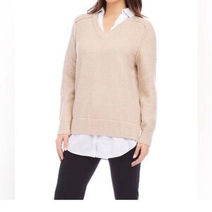 NWT Karen Kane Women's Cream V-Neck Sweater.  Size large